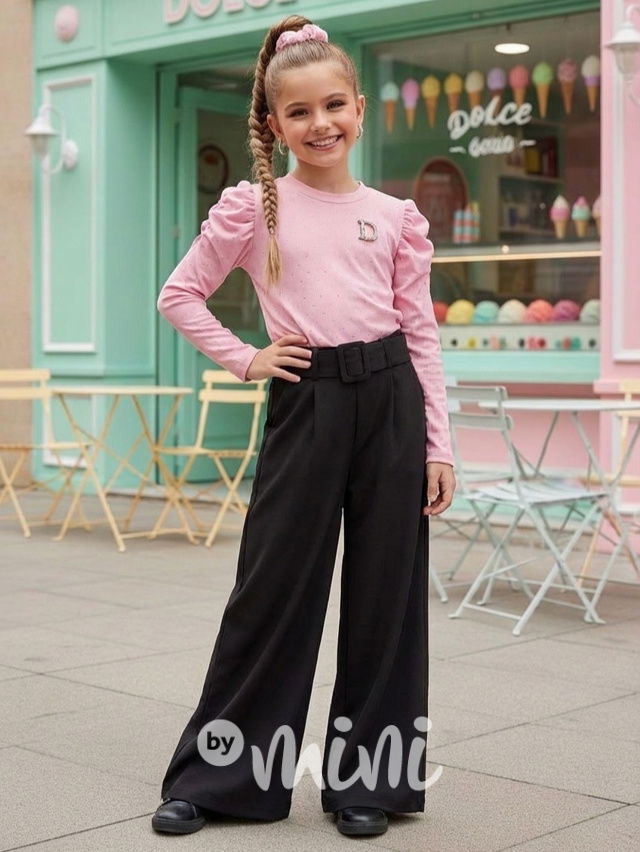 Černé široké elegant kalhoty s páskem MIA