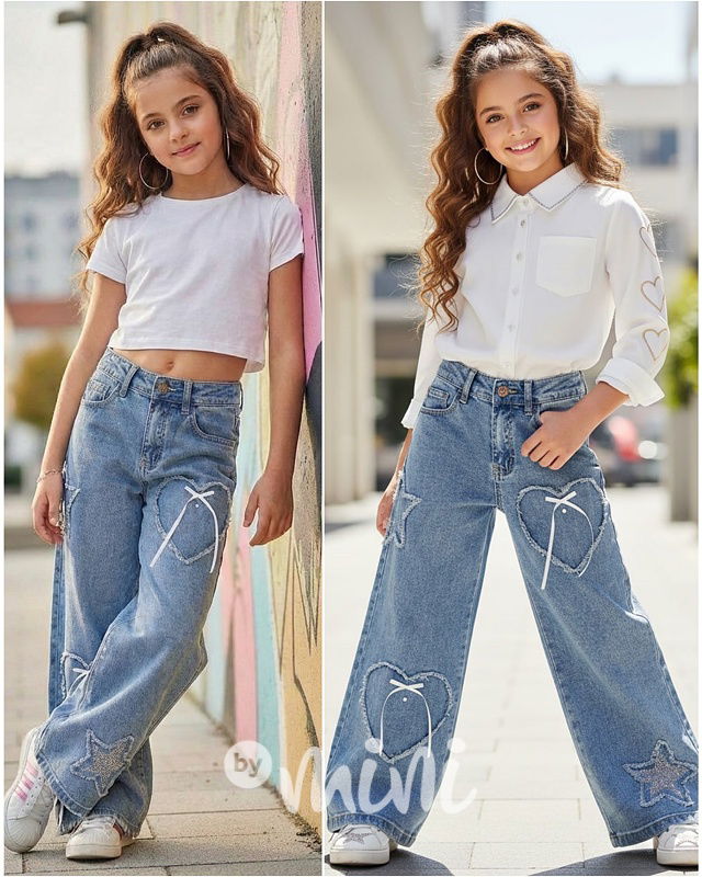Volné široké denim rifle HEARTS