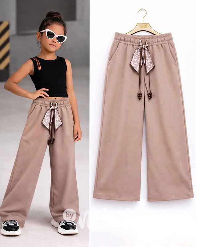 Wide-leg street tepláky s mašlí taupe