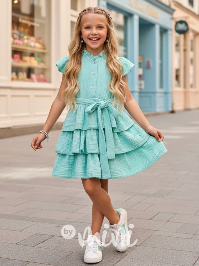 Mušelínové šaty tyrkys