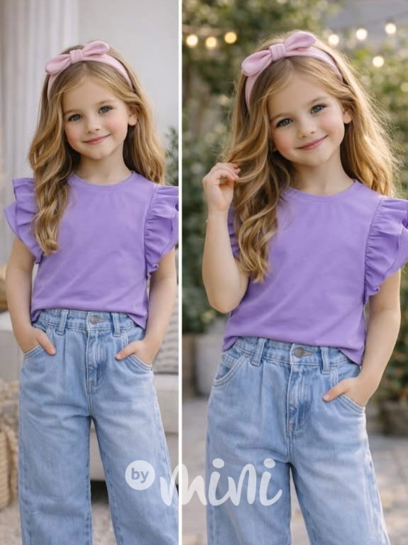 Bavlněné triko s řasením fialové