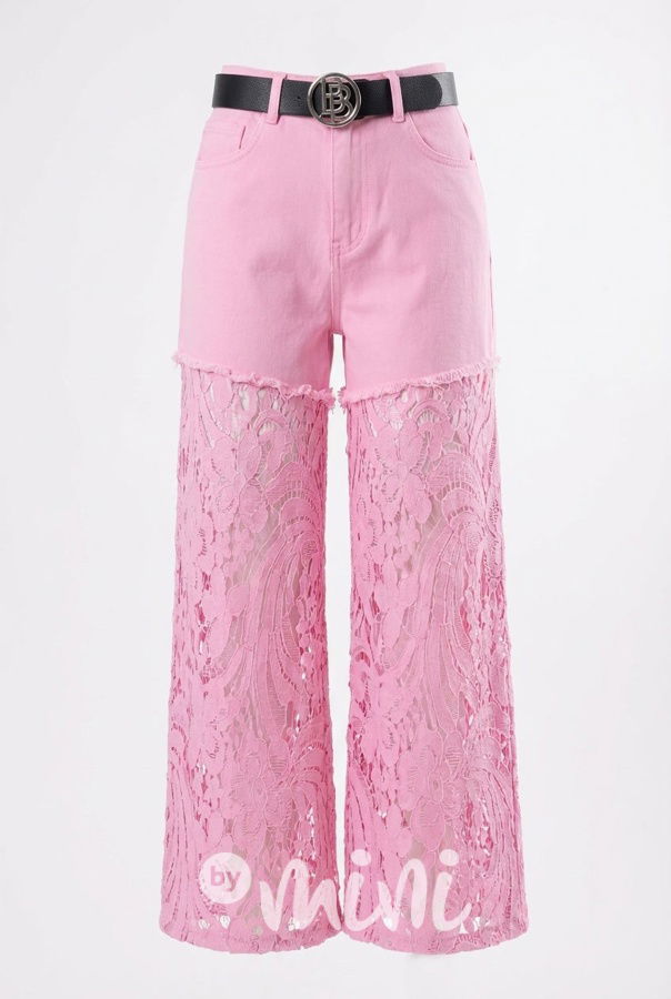 Glam lace džíny růžové + pásek