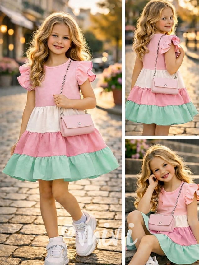 Letní vzdušné šaty Candy s kabelkou pink