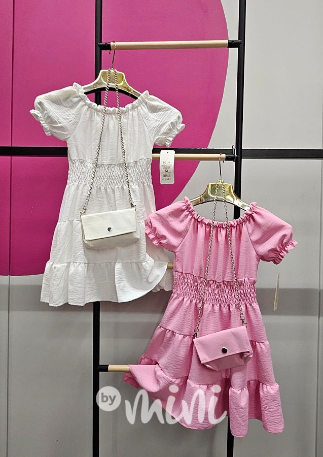 Letní vzdušné šaty s kabelkou sweet pink