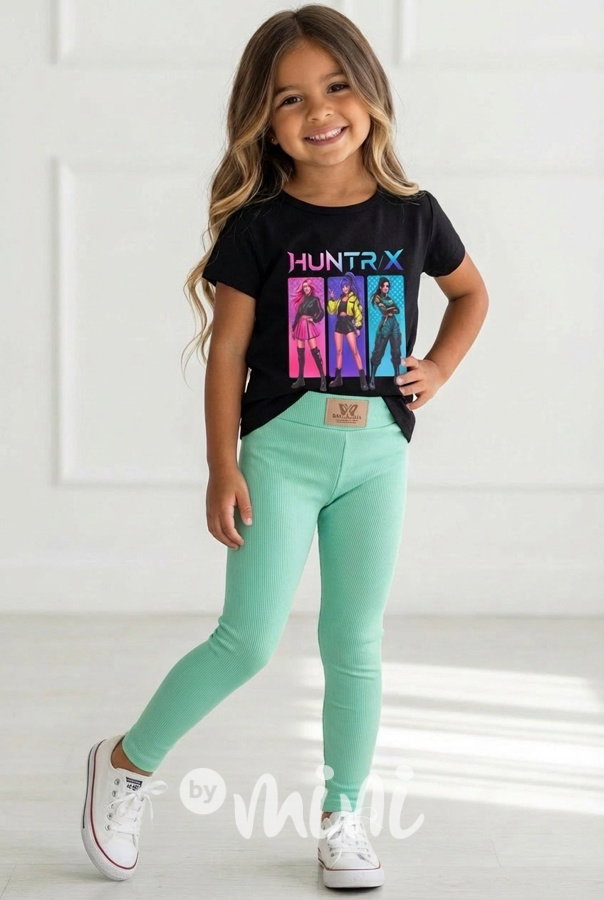 Stretch žebrované legíny mint