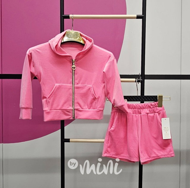 Soft velur mikina + šortky pink