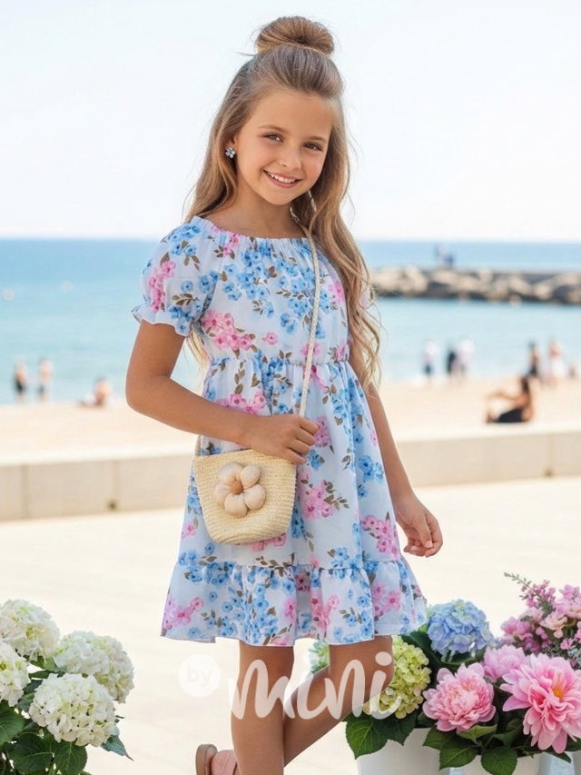 Letní květované šaty s kabelkou blue