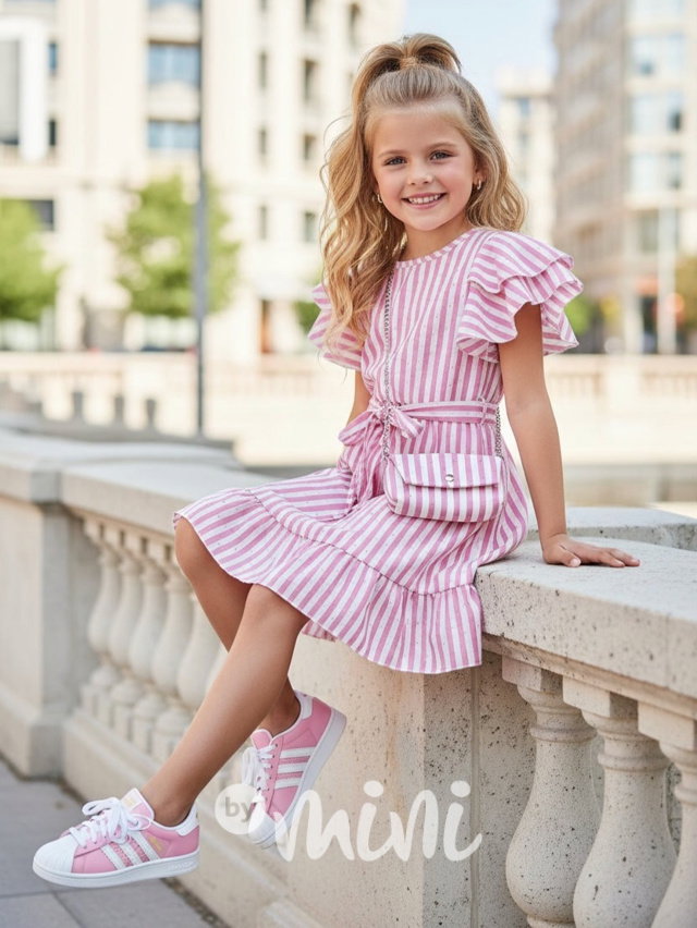 Letní pink marina šaty poseté kamínky + kabelka