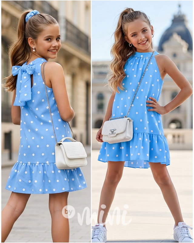 Mini chic šaty s puntíky nebeské