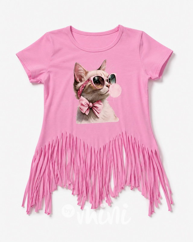 Bubble cat triko s třásněmi růžové