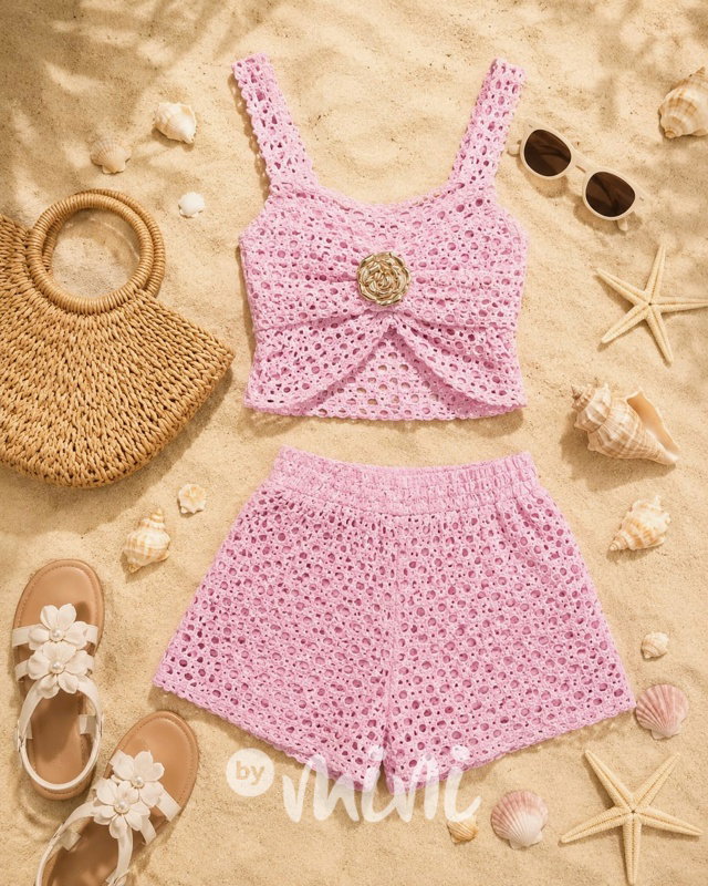 Summer pink děrovaný set
