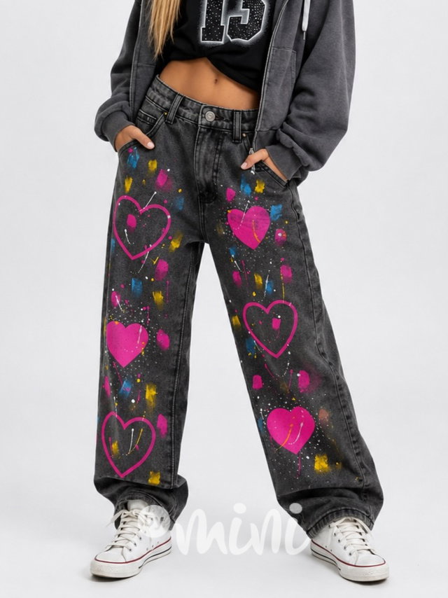 PREMIUM široké jeansy HEART dark