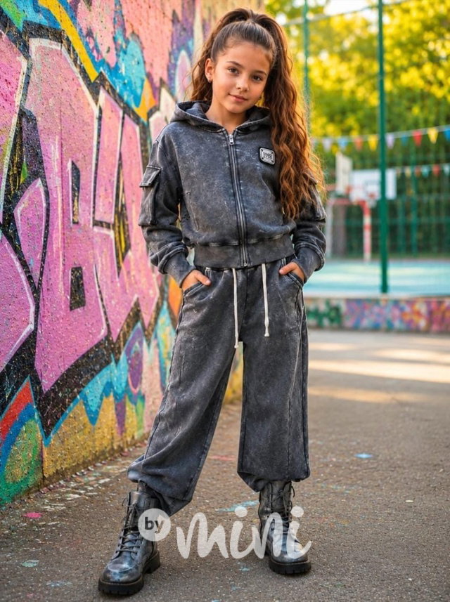 Acid wash denim lounge set