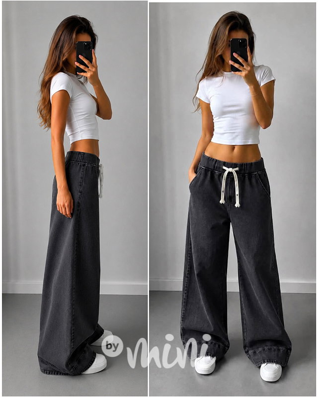 Stretch denim široké jeansy dark