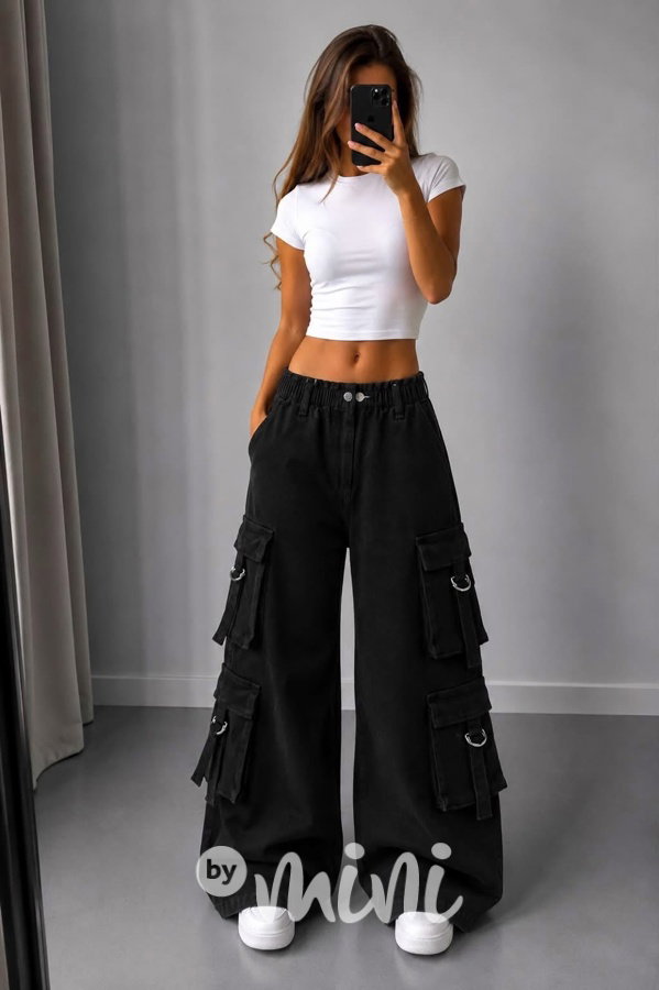 Black rave černé široké jeansy