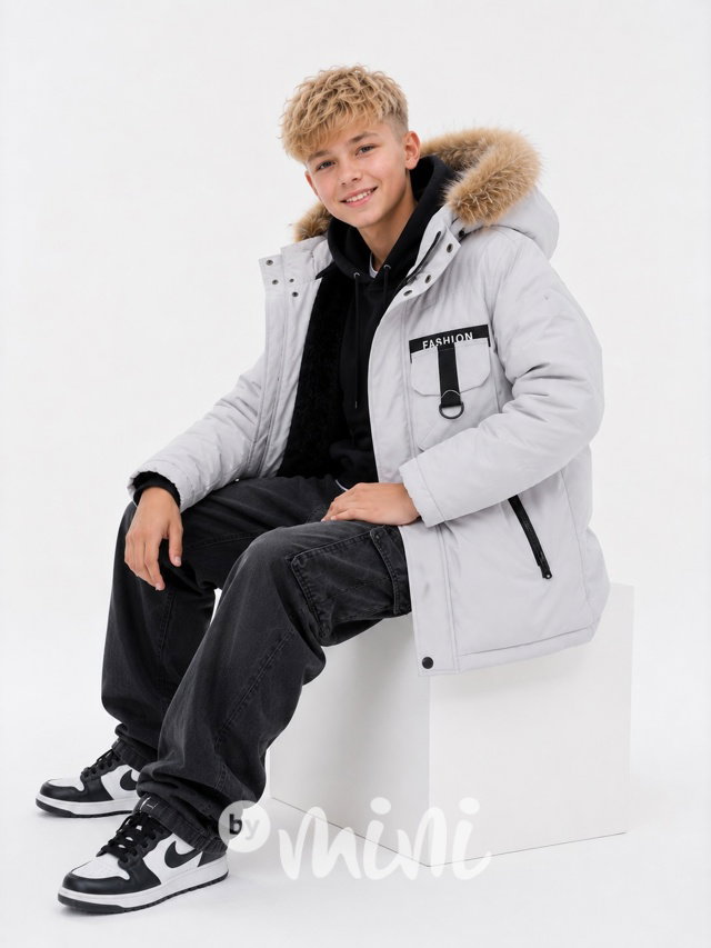 Zimní long bunda FASHION ice grey