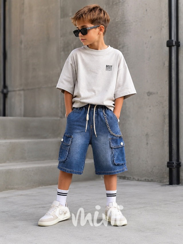 Jeans cargo kraťasy s řetízkem