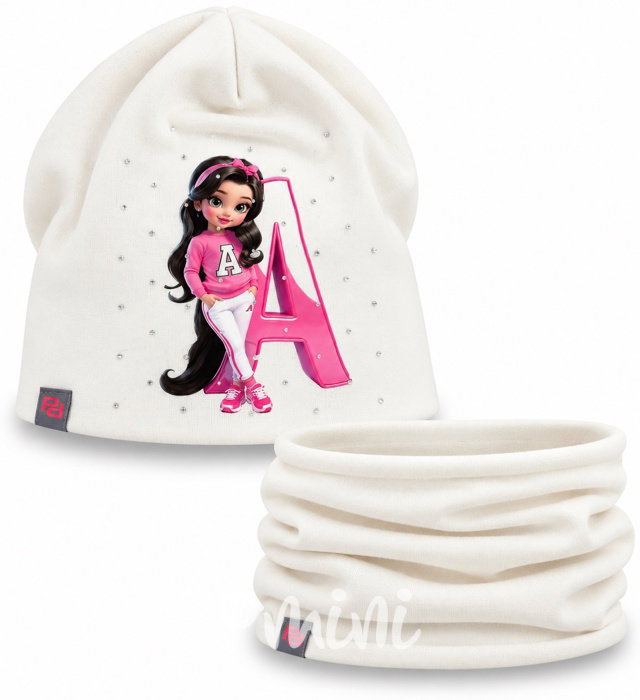 Pink Academy čepice + nákrčník s kamínky off white