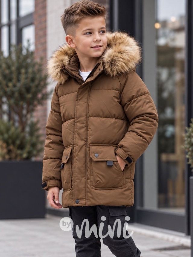 Zimní delší bunda s kožíškem beige