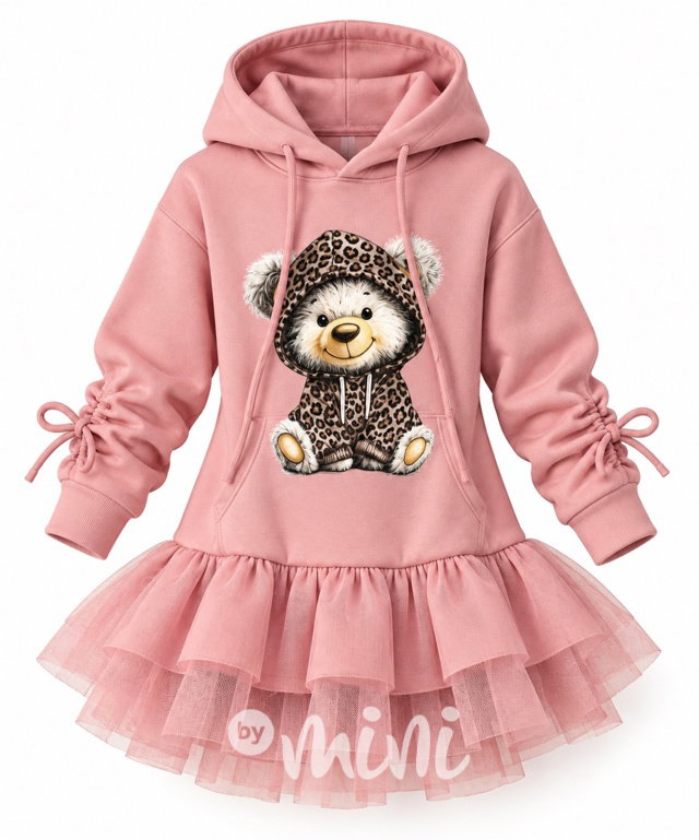 Podzimní mikinová tunika s tylem Teddy růžová