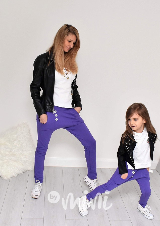 Fialové basic slim baggy tepláčky