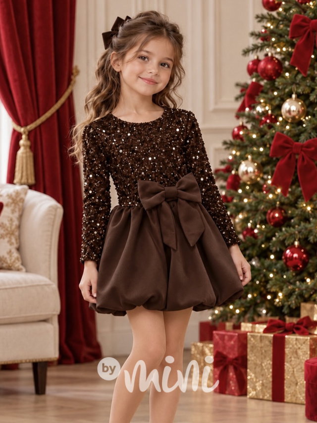 Sváteční flitr velvet šaty Royal bow chocolate