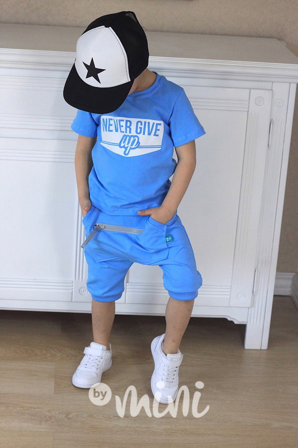 Never give up sky blue triko