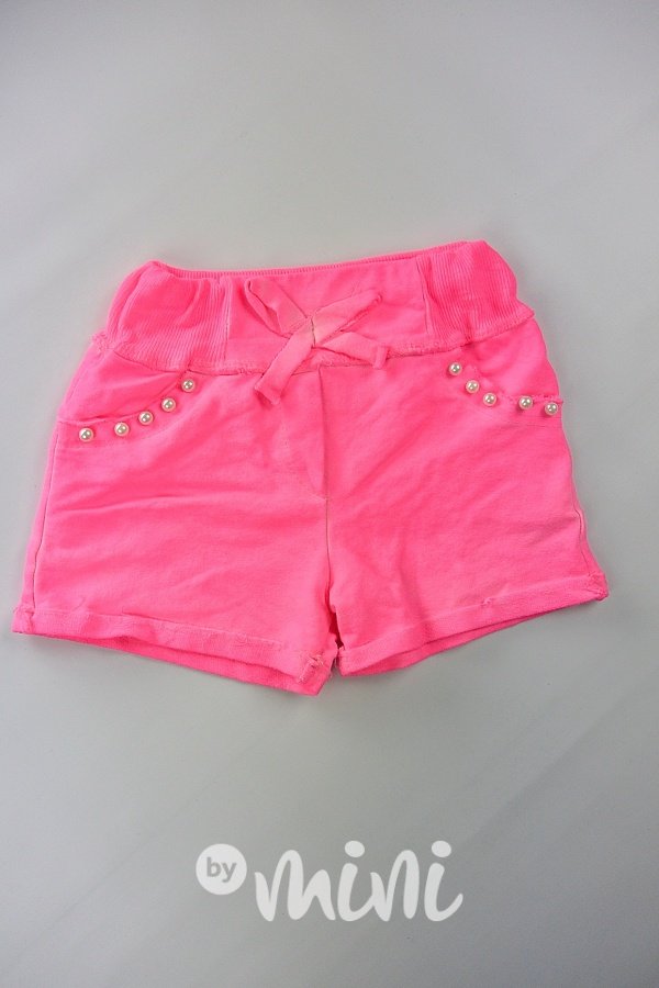 Neon růžové šortky s perličkami