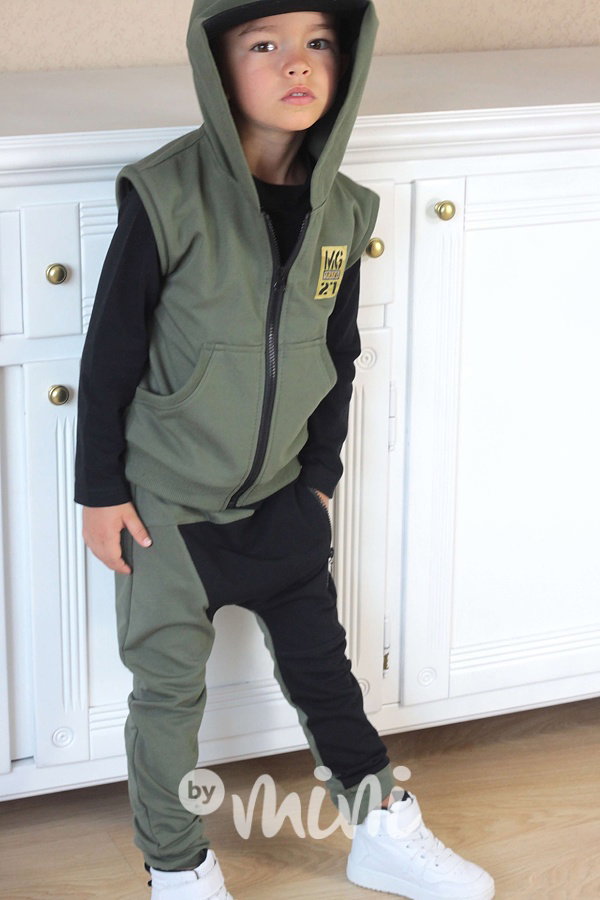 Khaki vesta s kapucí