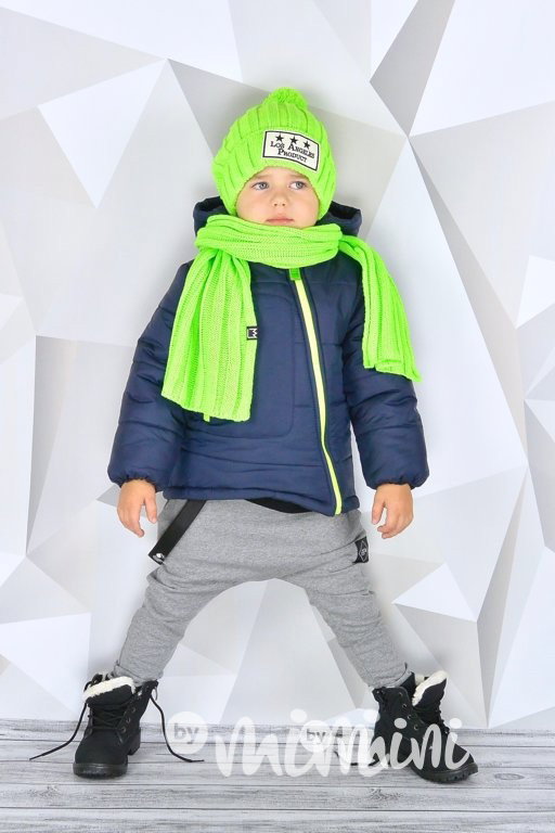 Neon zelený kulich s bambulí + dlouhá šála
