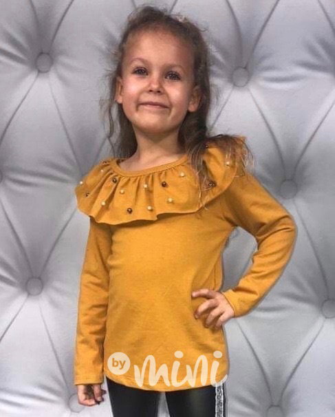 Blůzka hispánka s perličkami mustard