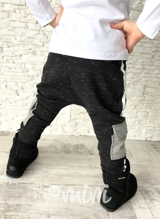 Hipster tmavý melír teplé baggy tepláčky