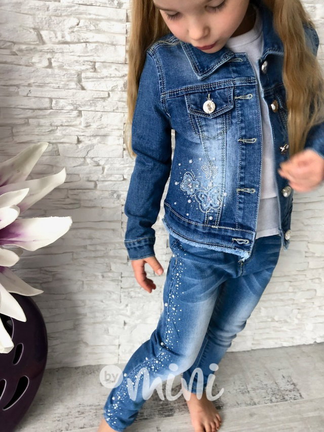 Jeans bundička motýlci & kamínky