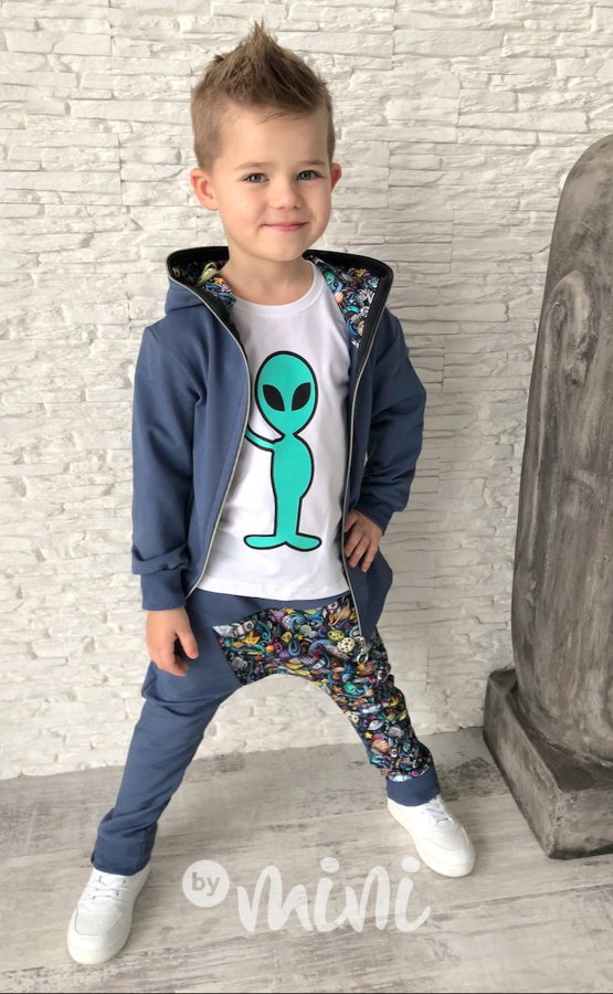 Space šedomodré baggy tepláčky
