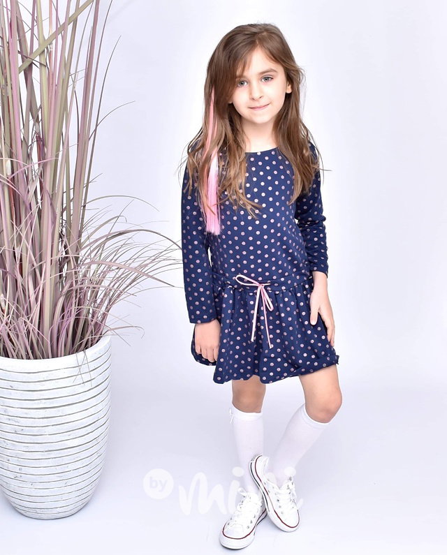 Tmavě modré puntíkované šaty pro dívky