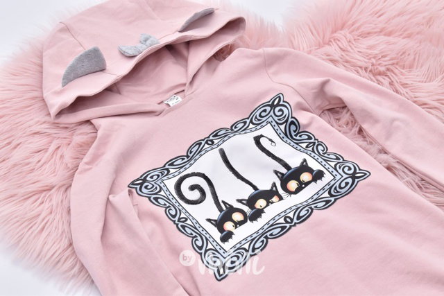 Pink kočicí tunika s kapucí
