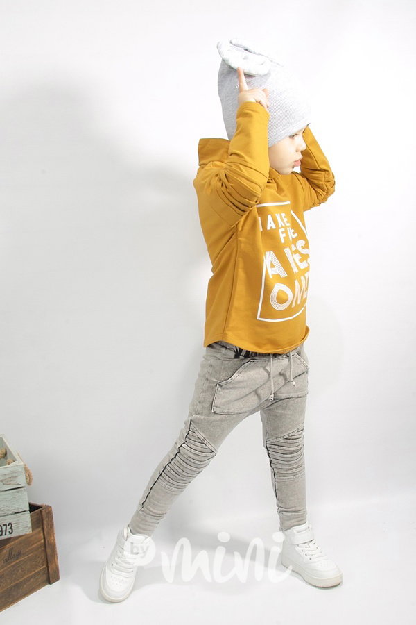 Acid wash biker pants šedé