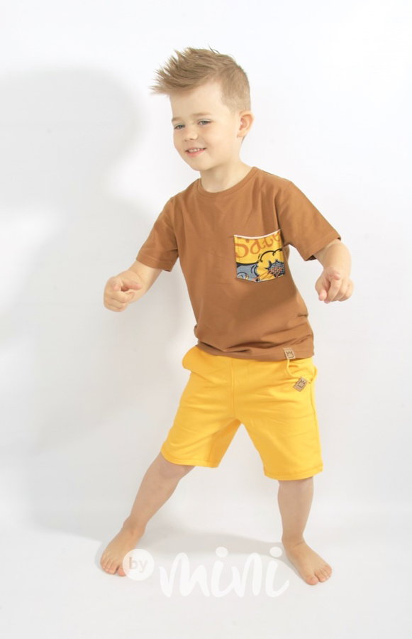 Hnědé chlapecké triko s kapsičkou