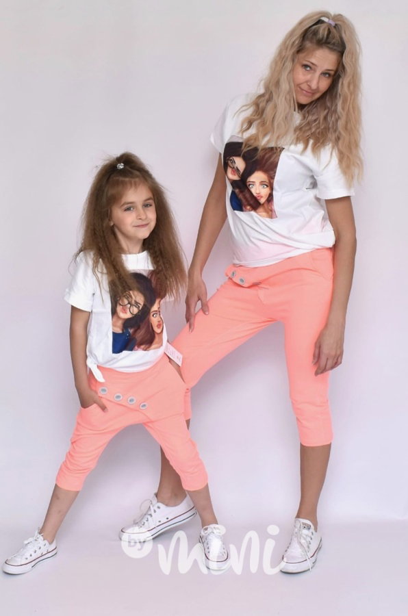Summer neon oranž baggy shorts - set matka dcera
