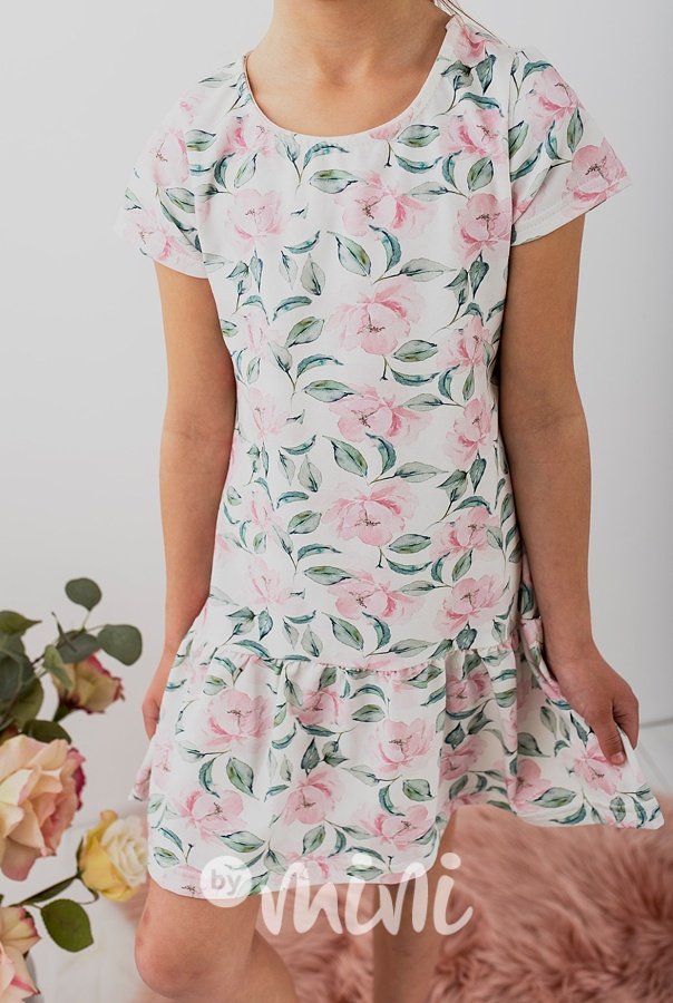 Letní dívčí šaty s krátkým rukávem, květinový vzor bymini