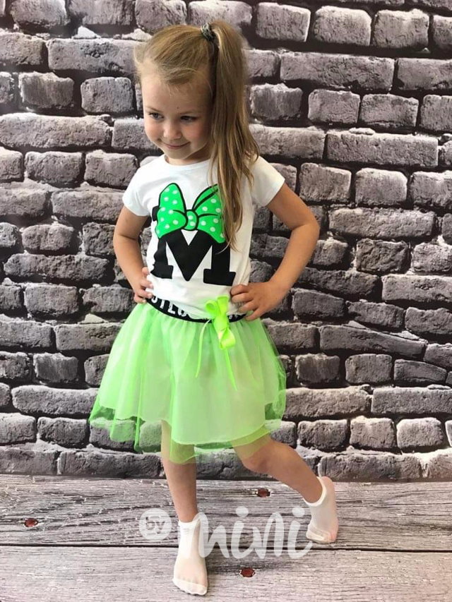 Zelený Neon love Minnie set + tutu tylová sukně