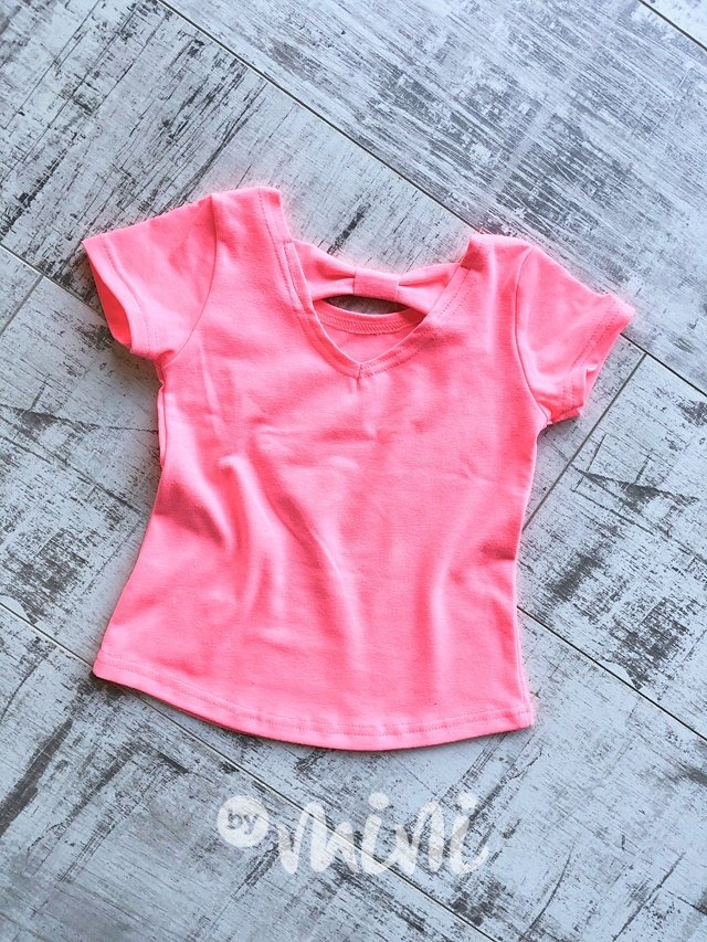 Mašličkové dívčí dětské triko neon růžové