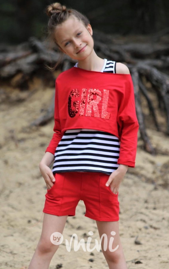 GIRL short červená mikina s flitry