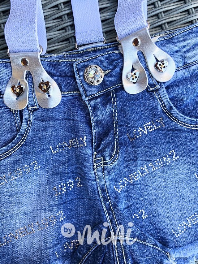 Dětské designové zdobené džínové kraťasy s kšandami