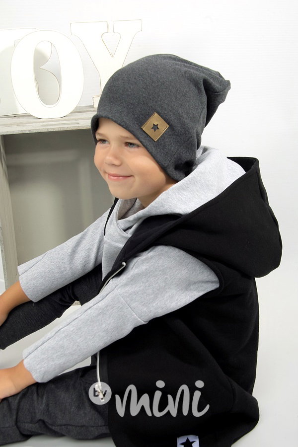 Dvojitá beanie čepka STAR tmavě šedá