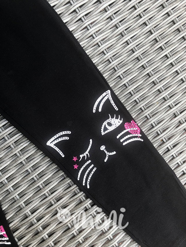 Kočičkové stretch legíny s kamínky černé