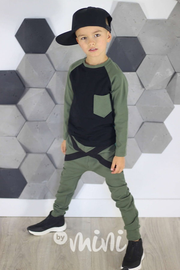 Khaki/black triko longsleeve