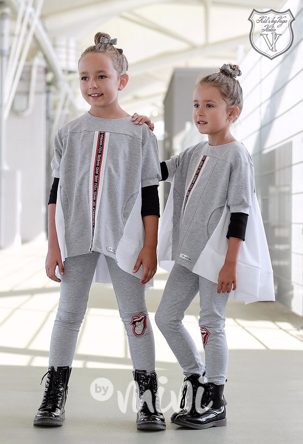 Designový grey dívčí set tunika a legíny