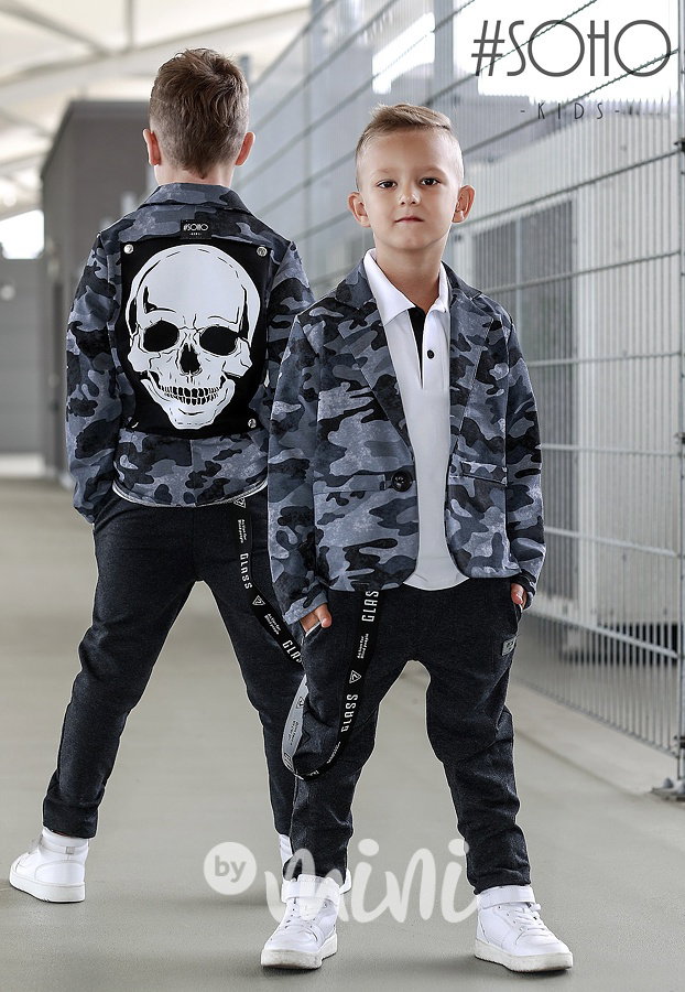 Chlapecké army sako skull s lepkou na knoflík 