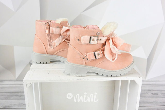 Dětské dívčí podzimní boty pink workery mašličky kožíšek
